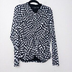 NEW 11 Honore Polka Dot Mesh Ruched Top 1 Black White 14-16 Stretch Vneck Sheer